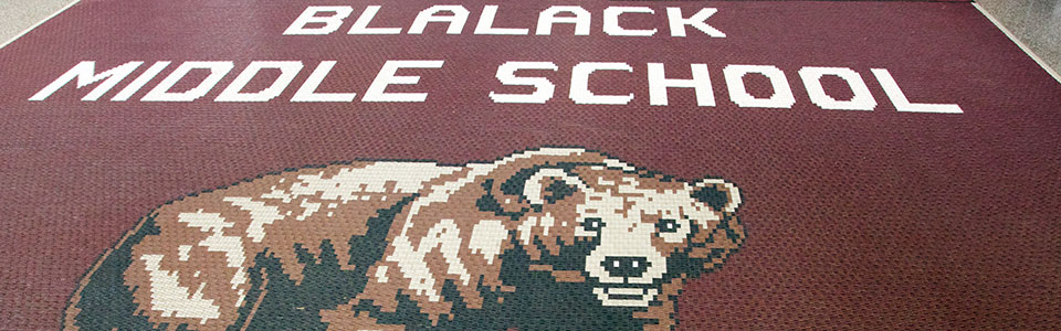 Blalack Middle School with bear